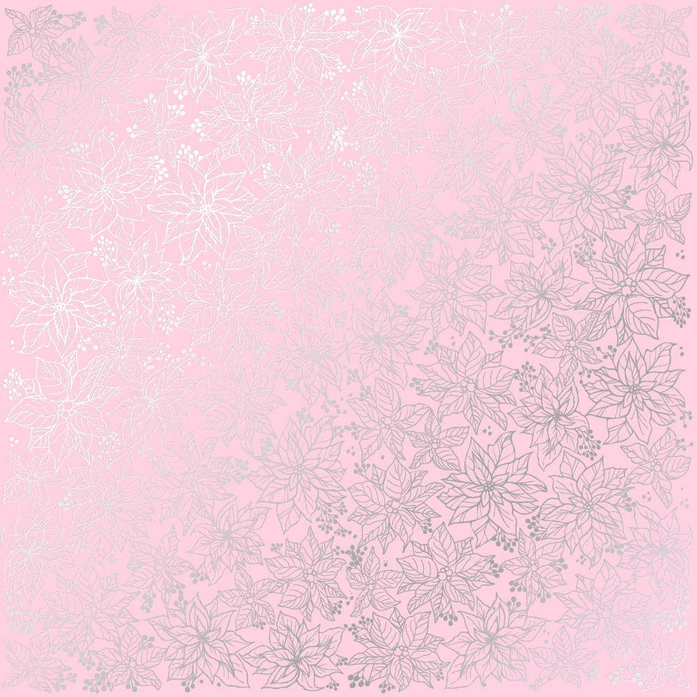 Лист одностороннього паперу з фольгуванням Silver Poinsettia Pink 30,5х30,5 см