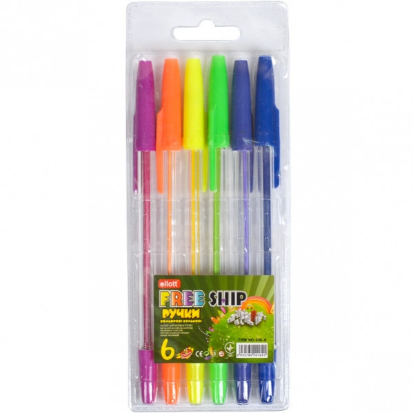 Набір ручок масляних «Ellott» 936 6 кольорів 