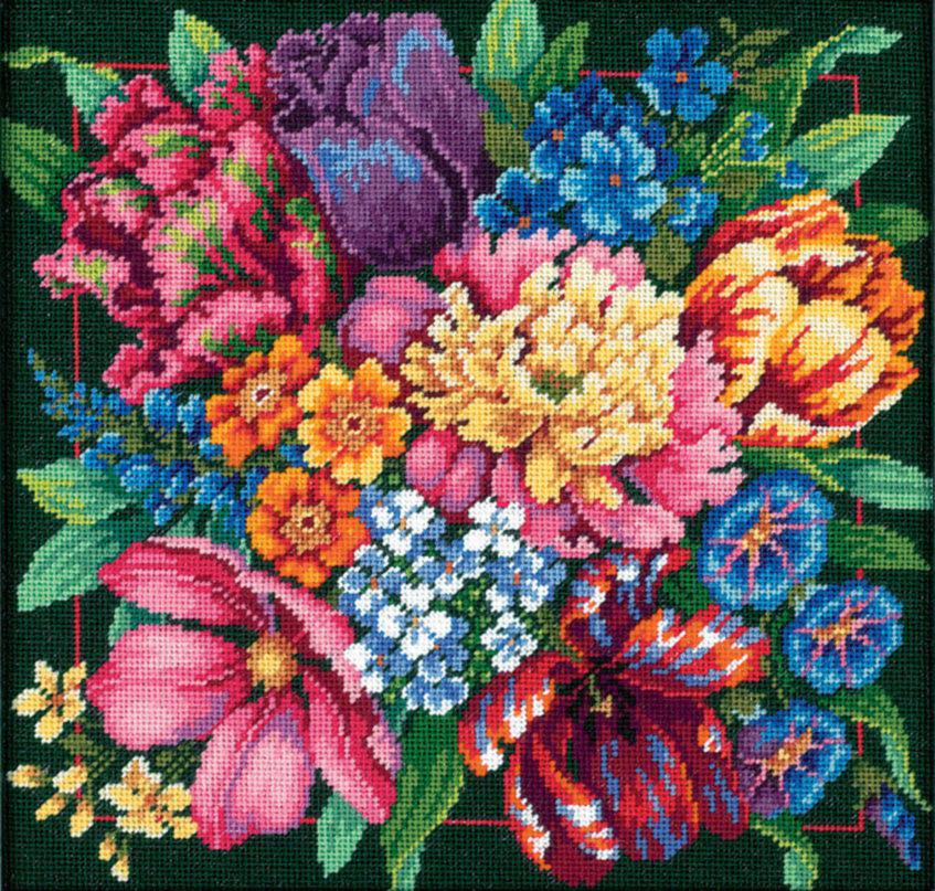 72-120011 Набор для вышивания подушки (гобелен) DIMENSIONS Floral Splendor ''Цветочный блеск''