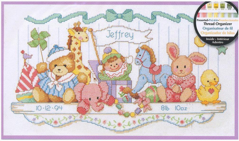 03729 Набор для вышивания крестом DIMENSIONS Toy Shelf Birth Record ''Детская метрика. Полка с игрушк