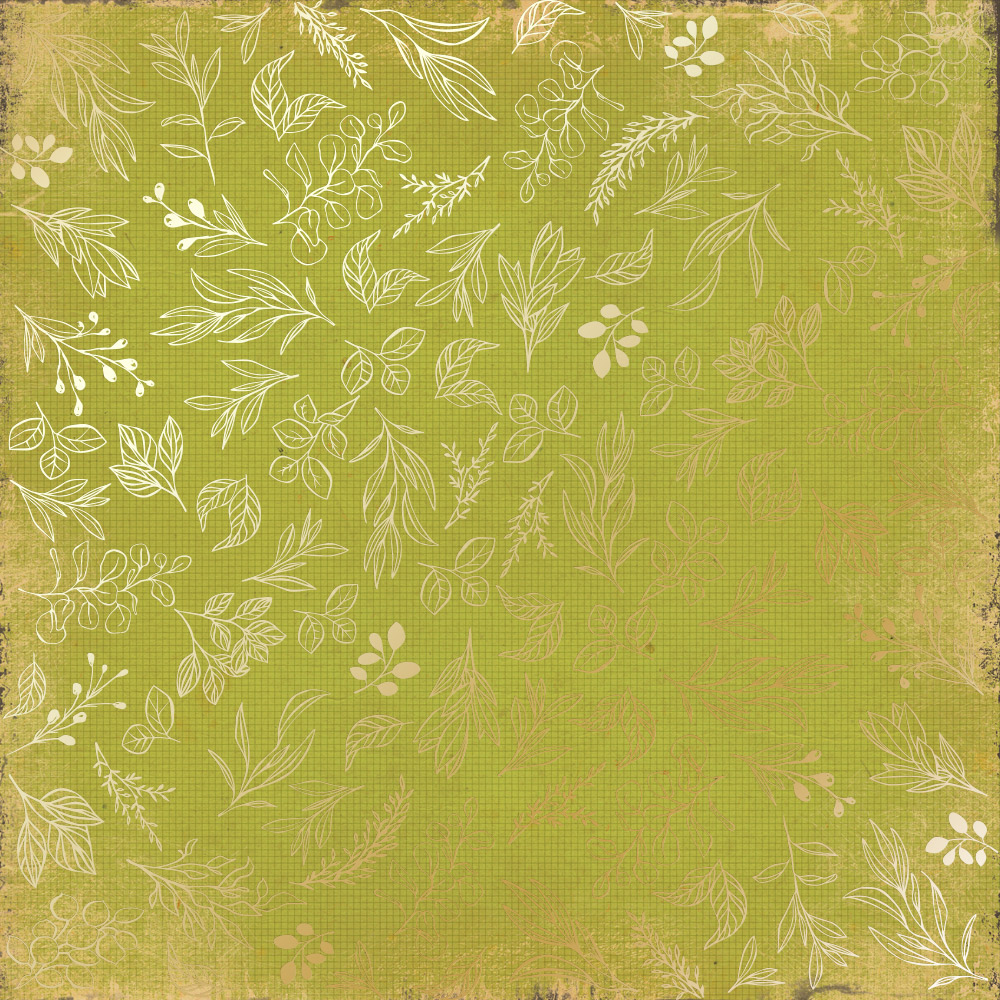 Лист одностороннього паперу з фольгуванням Golden Branches Bright green, 30,5х30,5 см