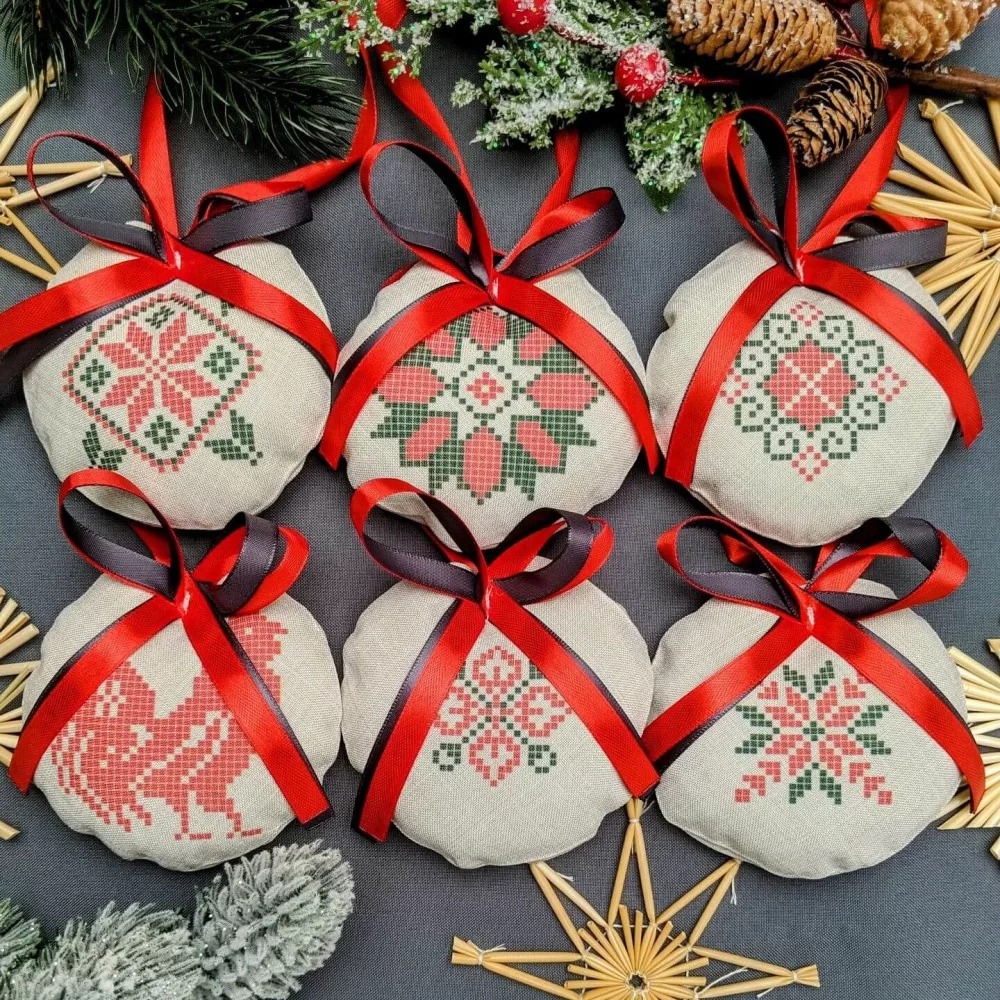 Набір новорічних прикрас для вишивання СК-4570-2 Українські атрибути (сірий під льон)