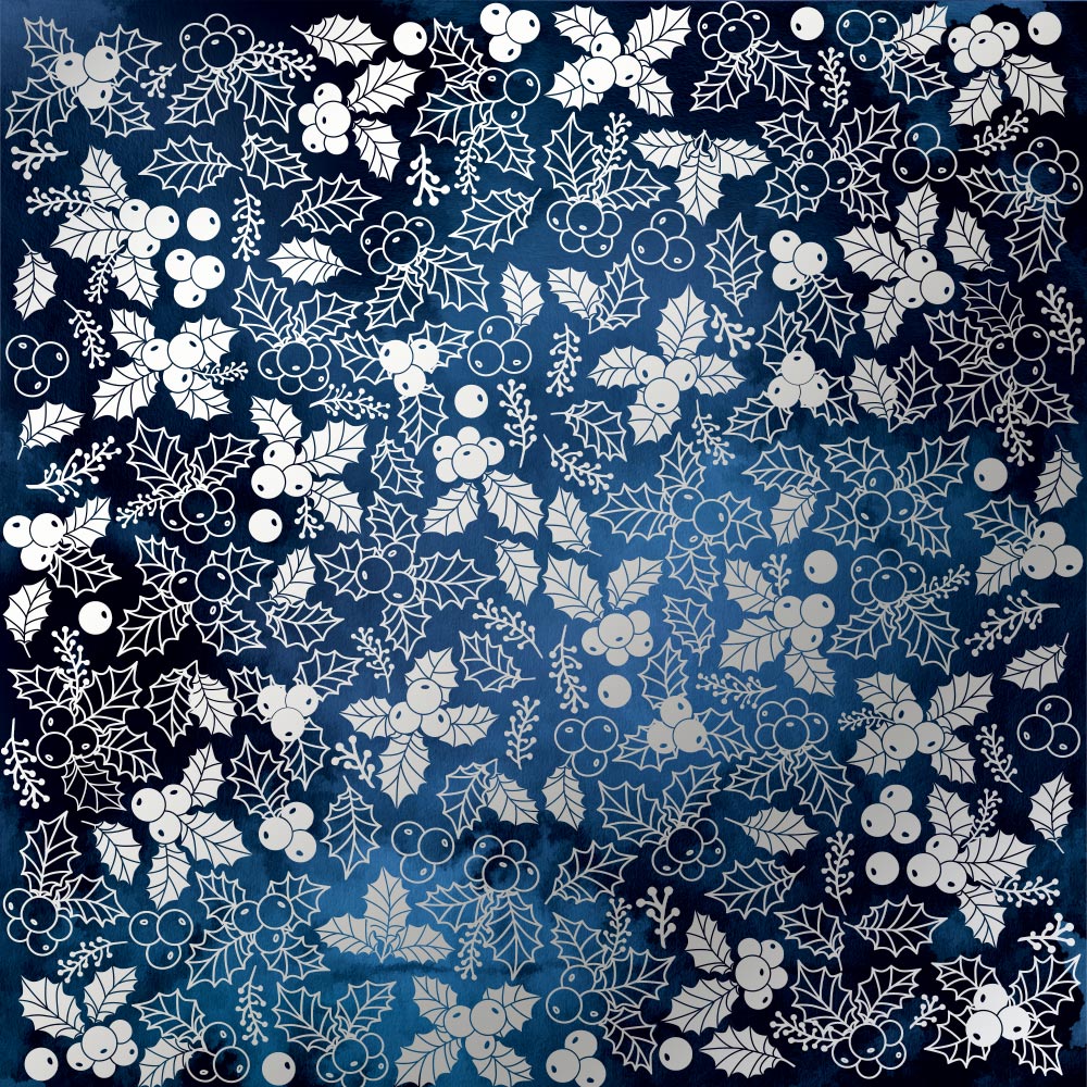 Лист одностороннього паперу з фольгуванням Silver Winterberries Dark blue 30,5х30,5 см