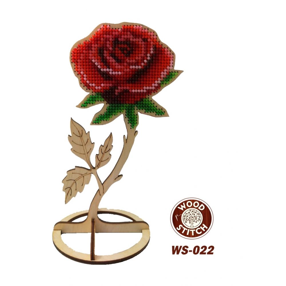 Набір для вишивки бісером на дерев'яній основі WS-022 Троянда на підставці