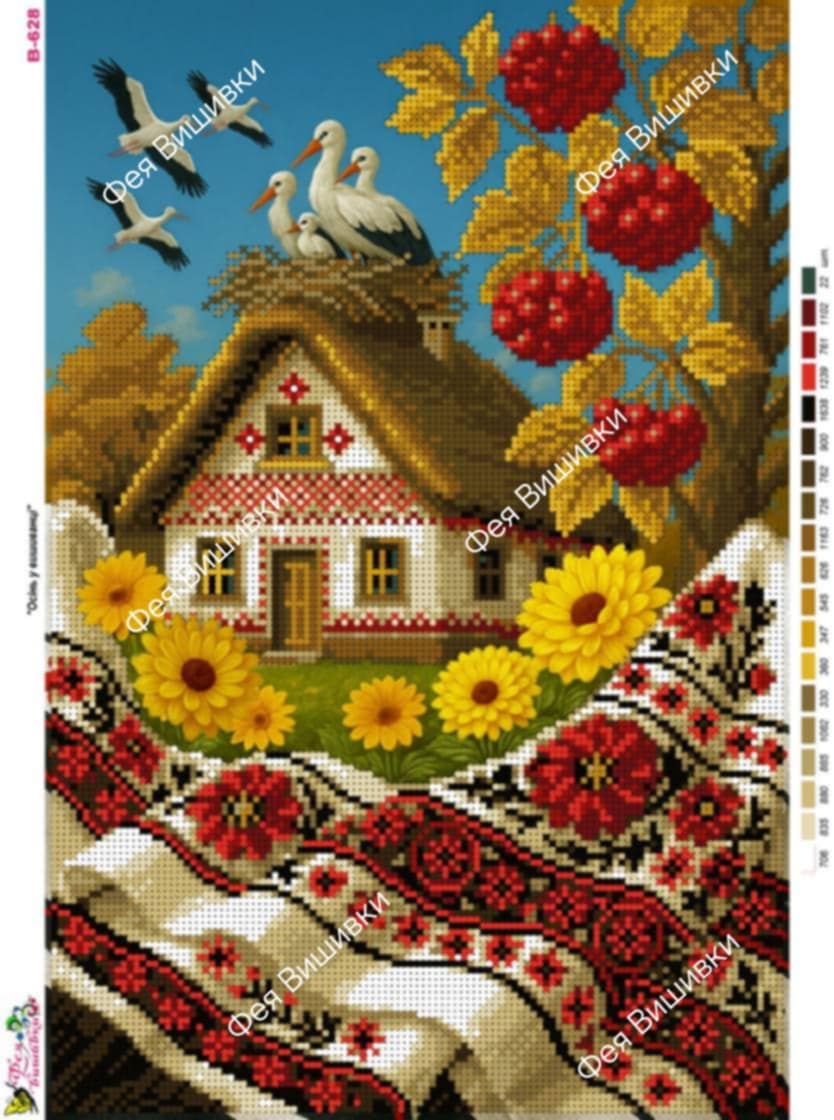 Схема для часткової вишивки бісером В-628 Осінь у вишиванці