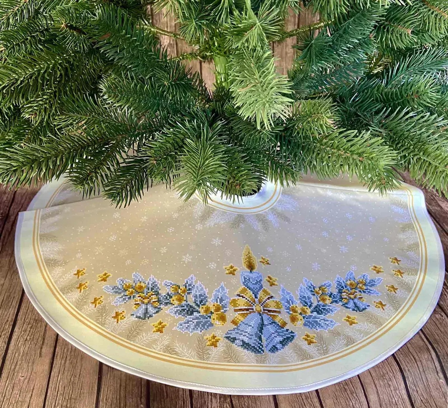 Спідниця під ялинку для вишивання бісером СЯ_321 Срібні різдвяні двоники