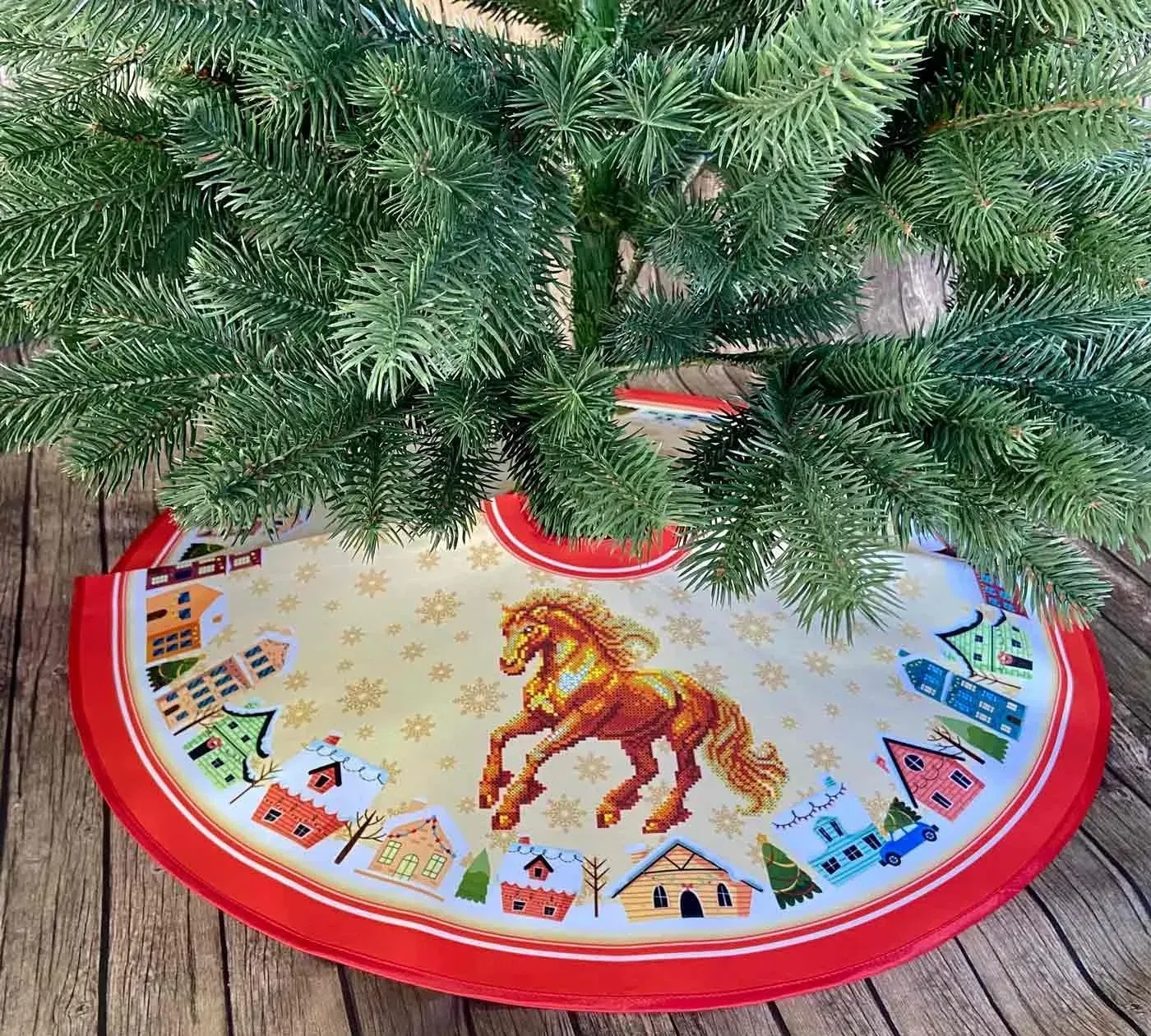 Спідниця під ялинку для вишивання бісером СЯ_322 Вогняний кінь