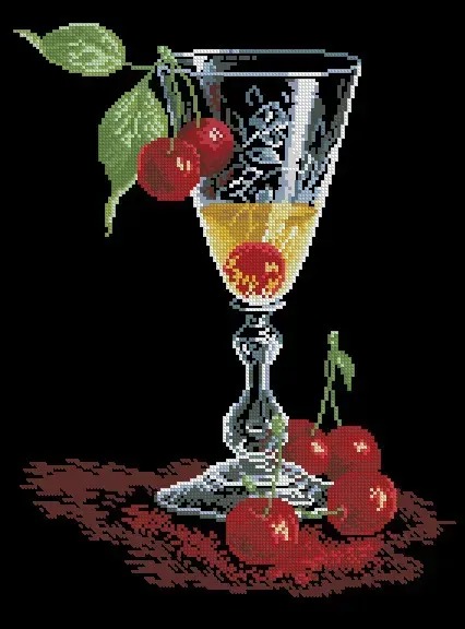 Схема для вишивання бісером або нитками С-26 Вишні в бокалі -ІІ