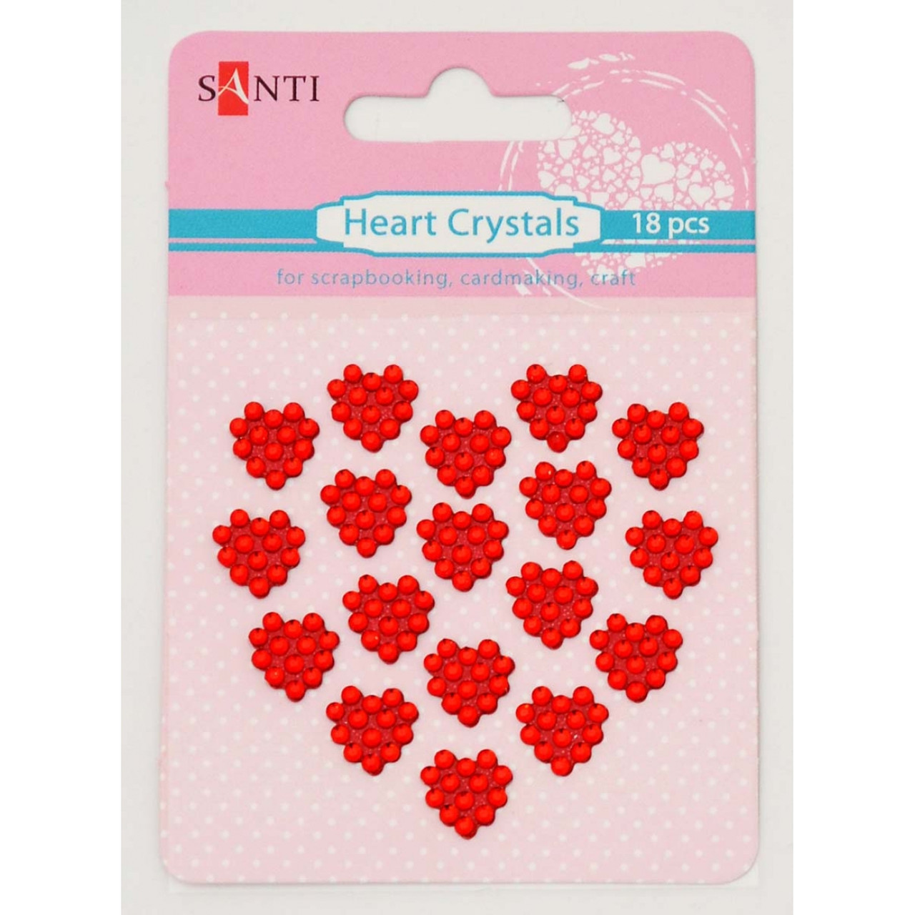 Набор кристалов самоклеющихся сердечки красные, 18 шт
