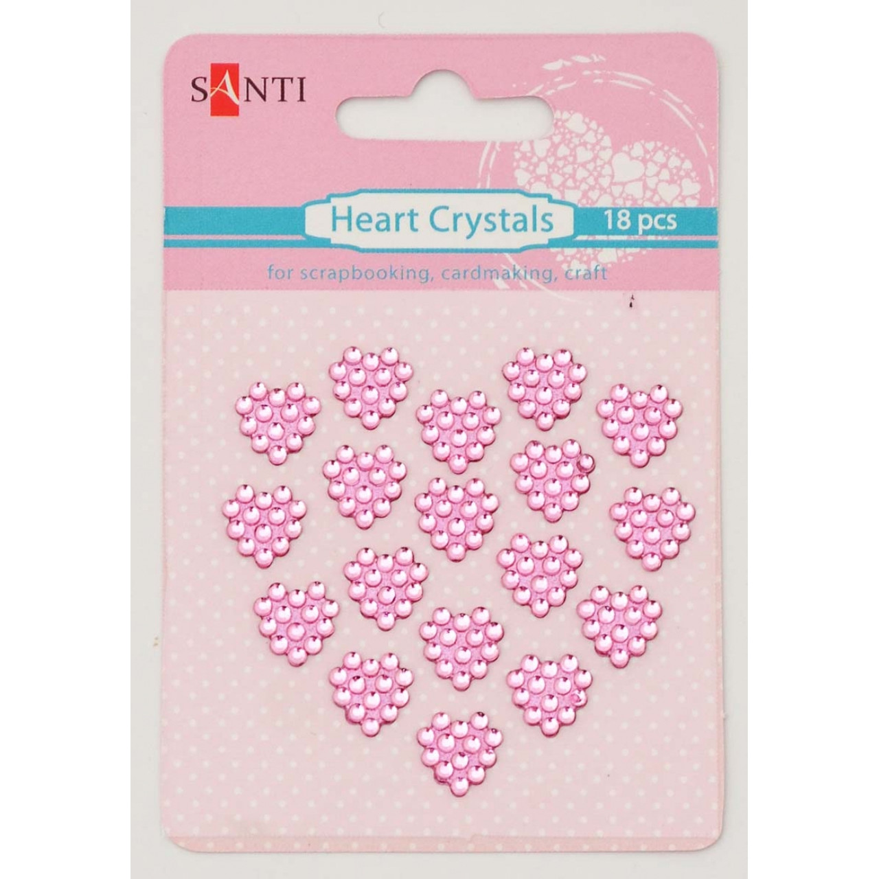 Набор кристалов самоклеющихся сердечки розовые, 18 шт