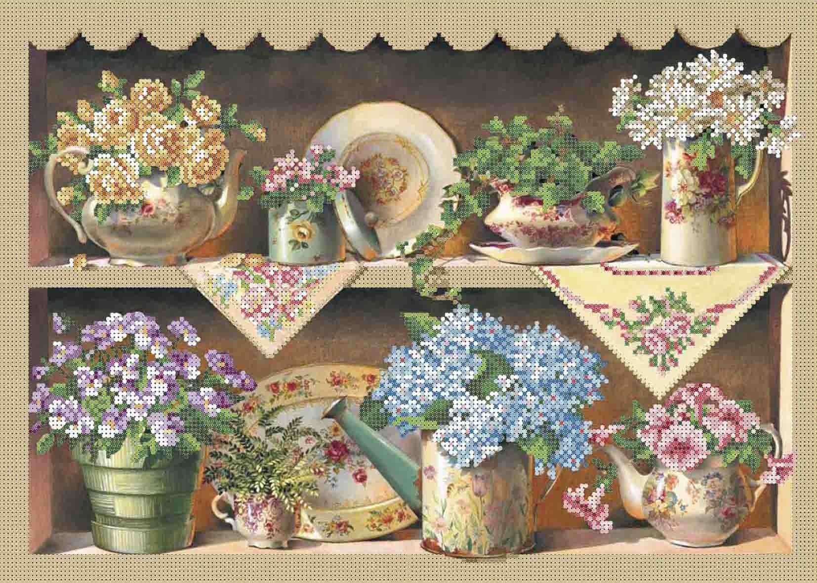 Схема для вишивки бісером А3-К-792 Квіти на кухонній полиці