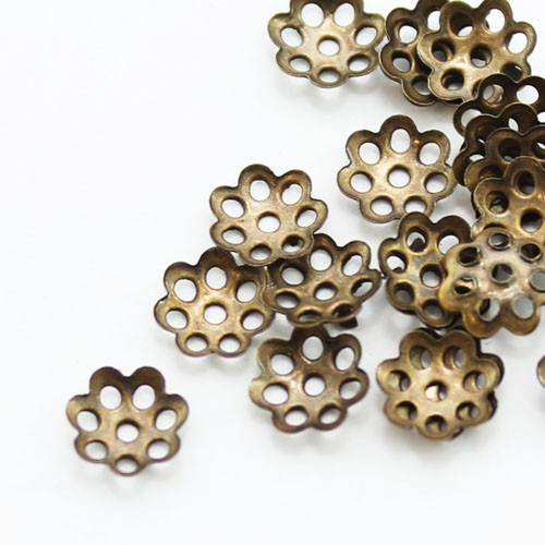 Шапочки для намистин металеві, квітка, колір античне золото УТ000005917