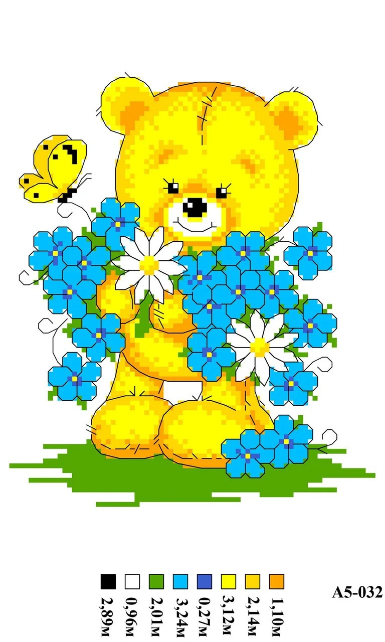Набір для вишивки нитками А5-032 Ведмедик з квітами