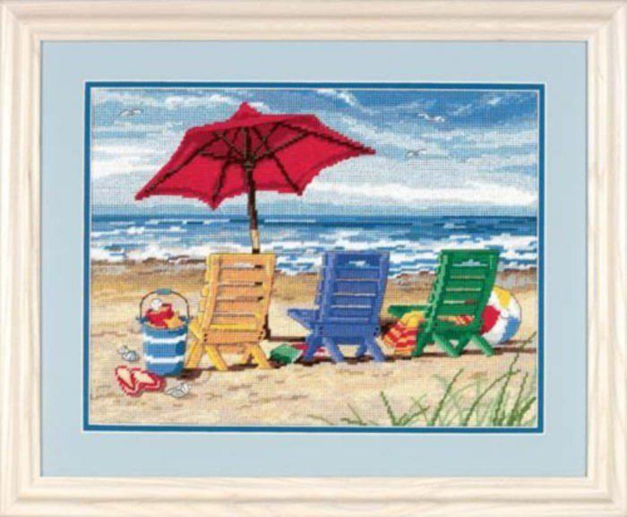 72-120022 Набір для вишивання (гобелен) DIMENSIONS Beach Chair Trio '' Тріо пляжних крісел ''
