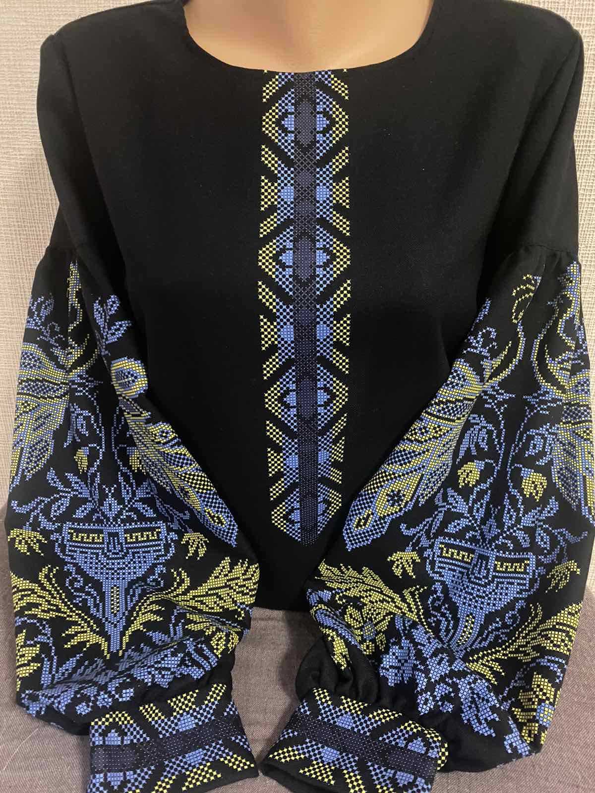 Пошита жіноча блуза для вишивання СЖ Бохо Берегиня (жовто-блакитна)