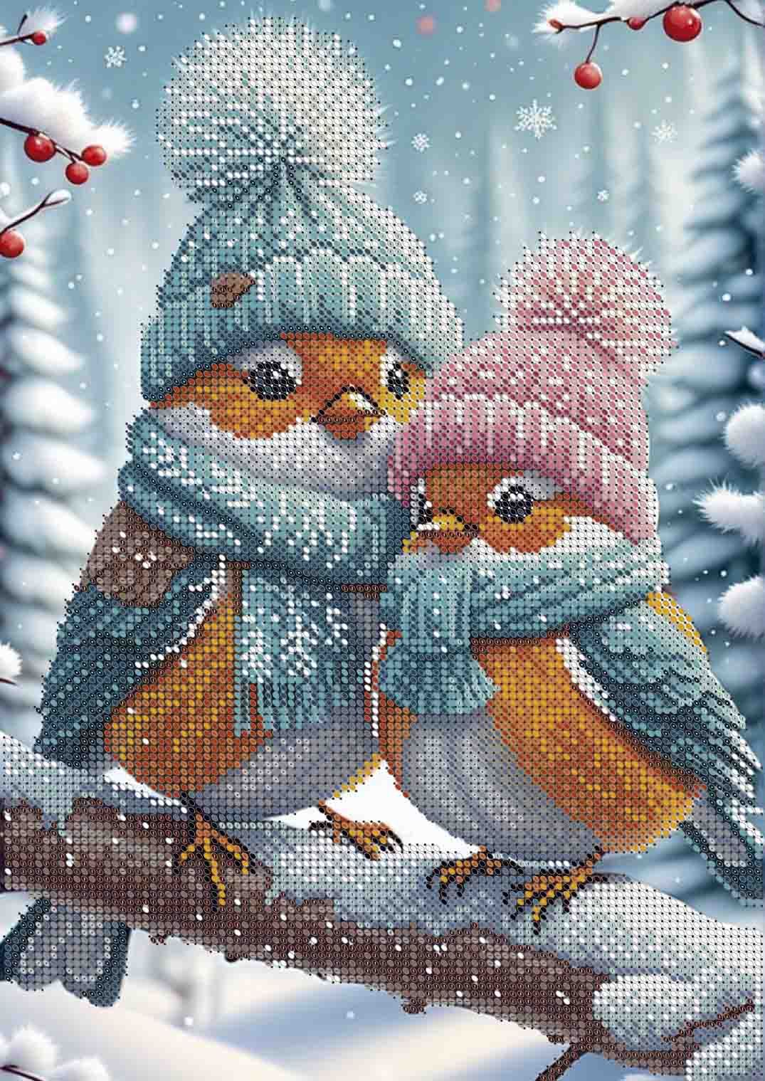 Схема для вишивки бісером А4-К-1530 Пташки зимою