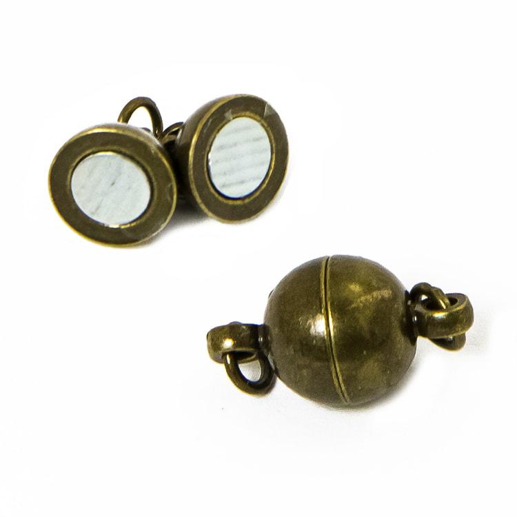 Застежка магнитная  латунь, круглая с колечками, цвет бронза УТ100011234