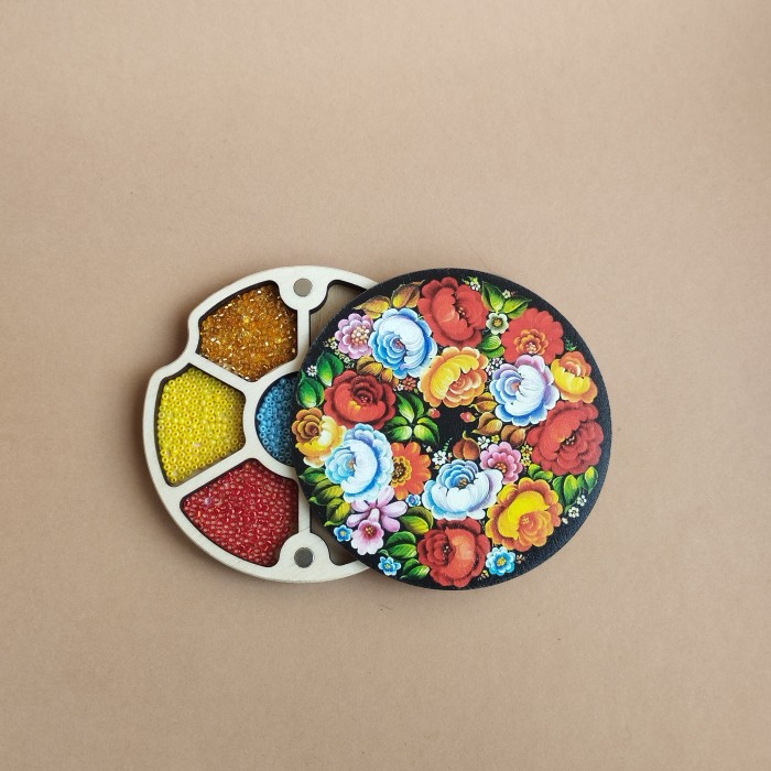 Круглий міні органайзер для бісеру Коробушка з кольоровим друком (060006)