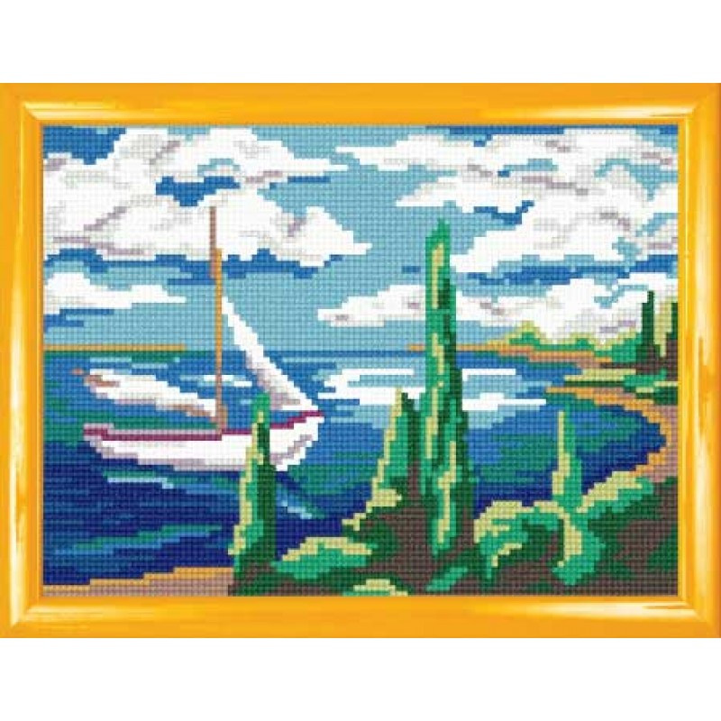 Схема на канве под вышивку нитками H-29. ПАРУСНИК В ЗАВОДИ
