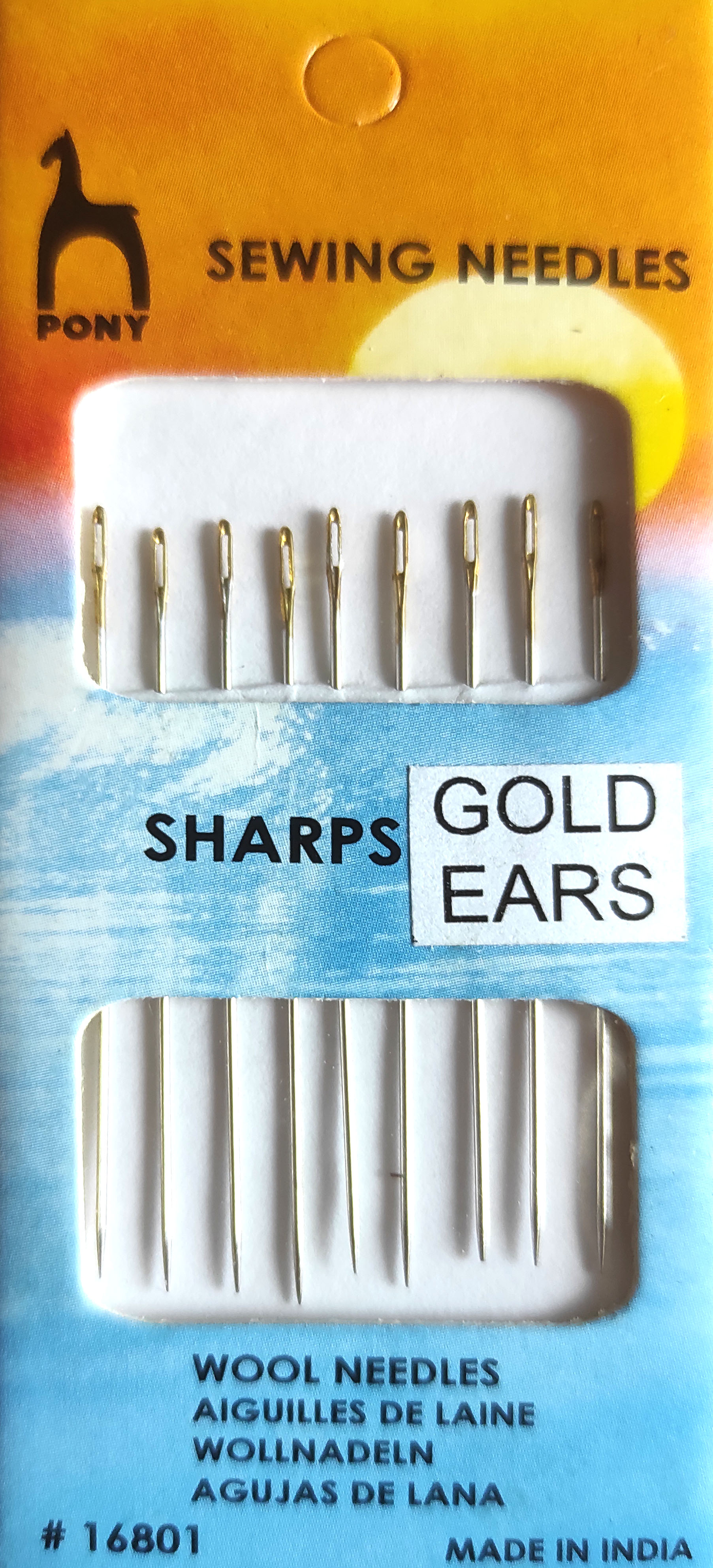 Набір голок для шиття з золотим вушком Pony 16801