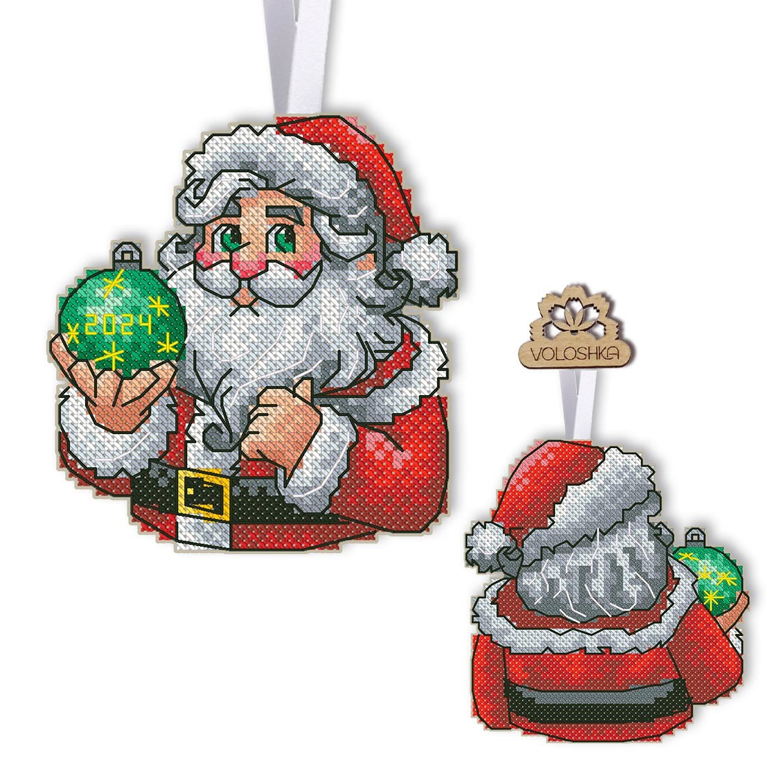 Набір для вишивання нитками новорічної іграшки на пластиковій канві VPC_046 Санта-Клаус