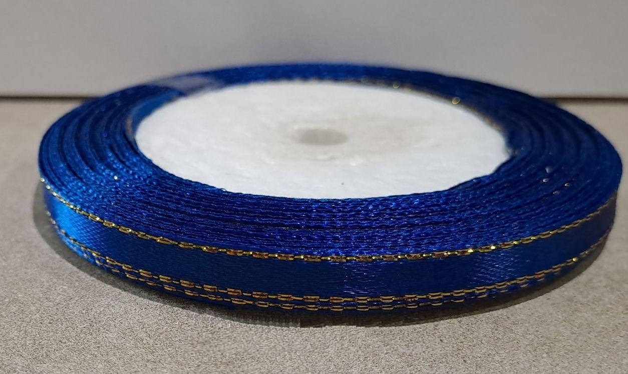 Атласна стрічка для вишивки та декору 7мм з люрексом №40 синя