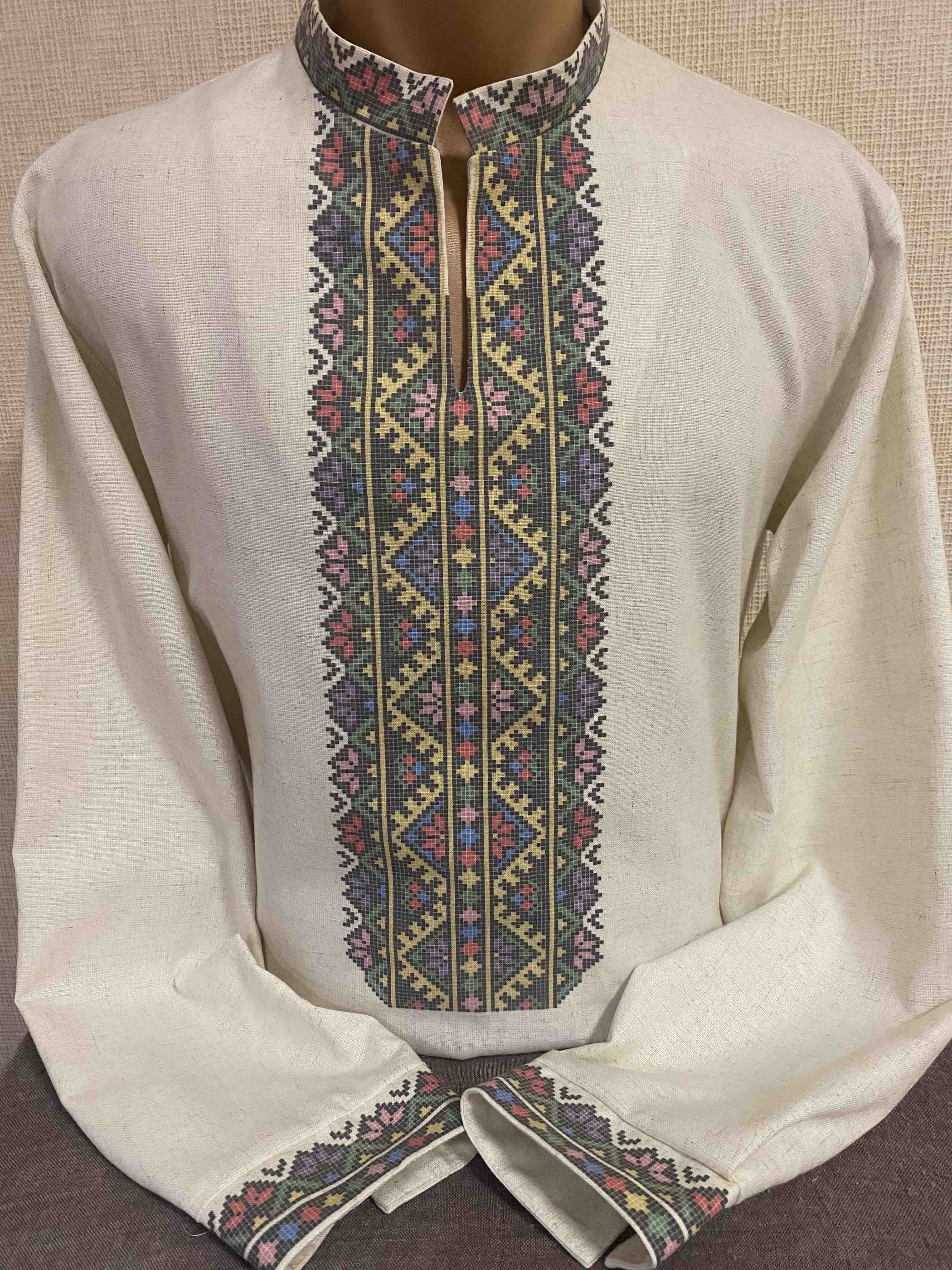 Пошита чоловіча сорочка для вишивання бісером або нитками Кд-1011 Тернопільська область (Борщів)