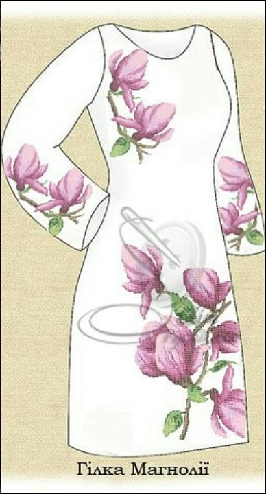 Заготовка жіночої сукні для вишивання. Світ Рукоділля. Гілка магнолії.