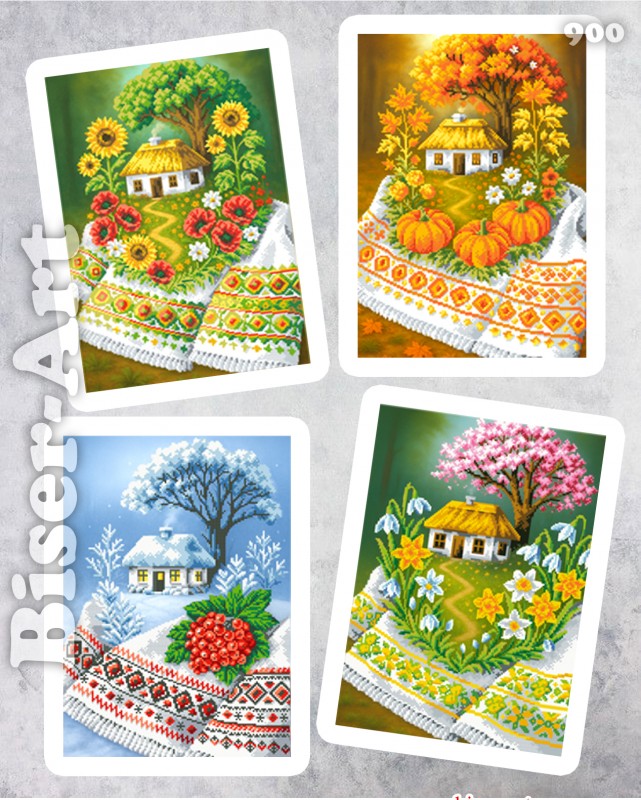 Набір схем для вишивки бісером 900 Пори року Будиночки