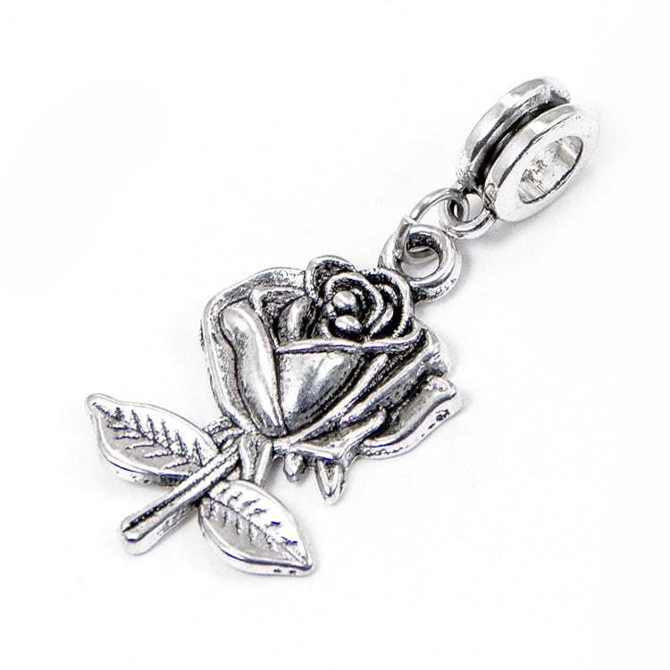 Намистини пандора з кулоном, шарми троянда, метал, колір античне срібло УТ100008126