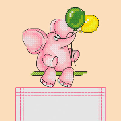 Водорастворимая канва с рисунком для вышивки крестиком на одежде CКВ-013 Розовый слон