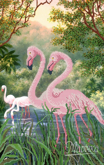 Ткань с рисунком для вышивания бисером ''Фламинго''