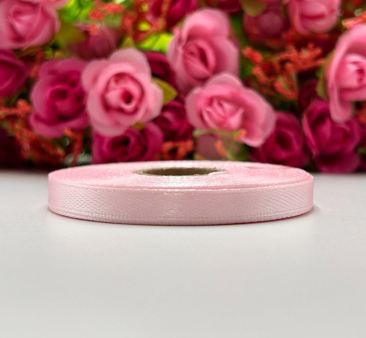 Атласна стрічка для вишивки та декору 6мм, колір - рожевий перламутр