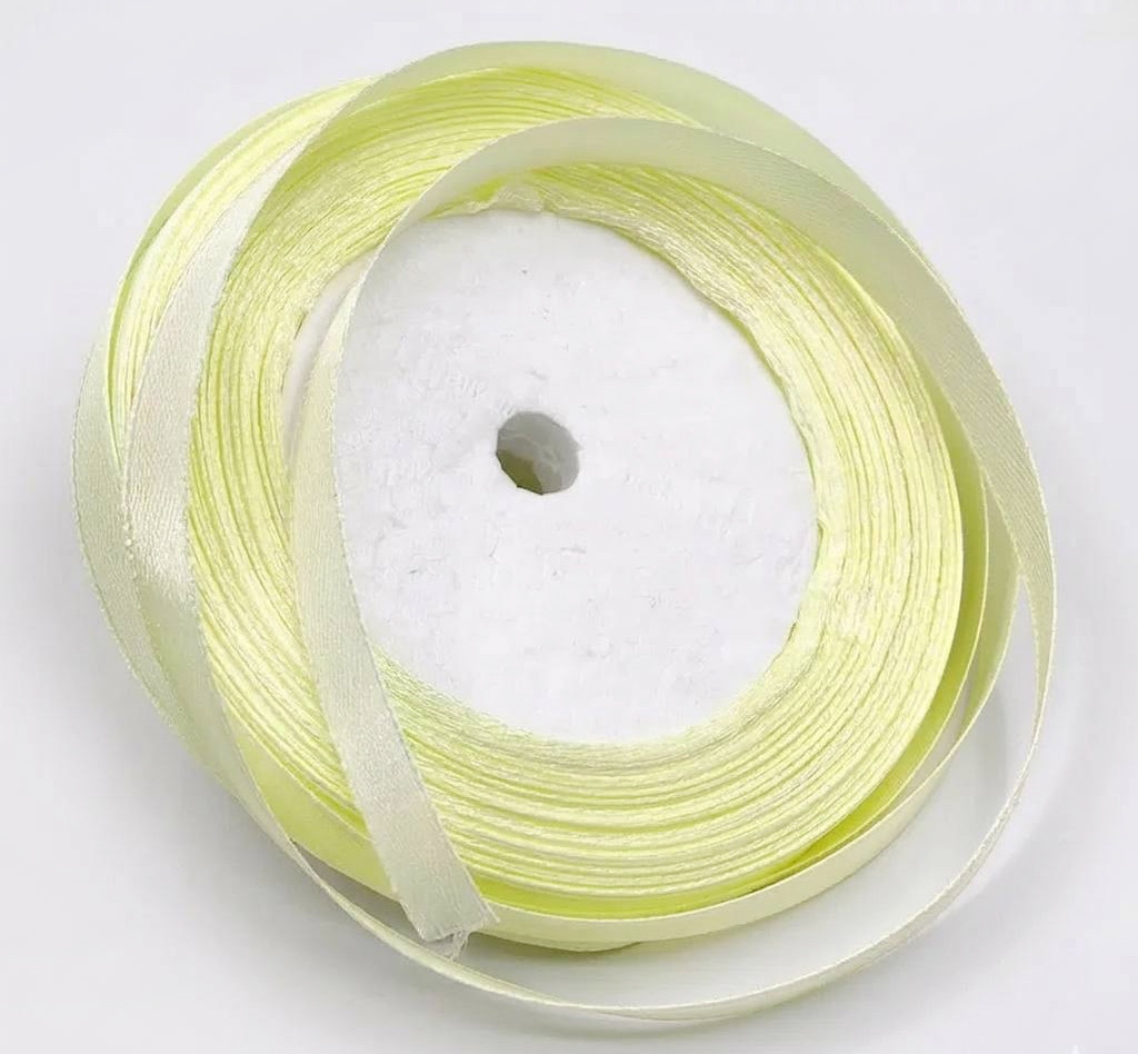 Атласна стрічка для вишивки та декору 6мм, колір - світло-жовтий