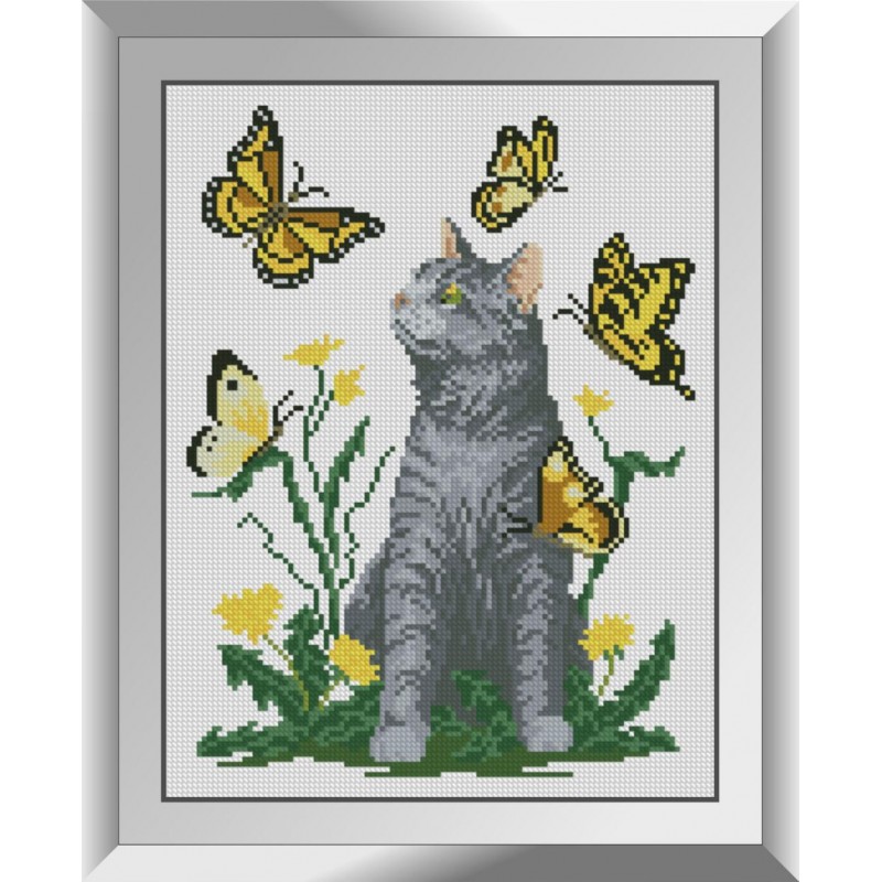 31629 Кіт з метеликами. Dream Art. Набір алмазної живопису (квадратні, повна)