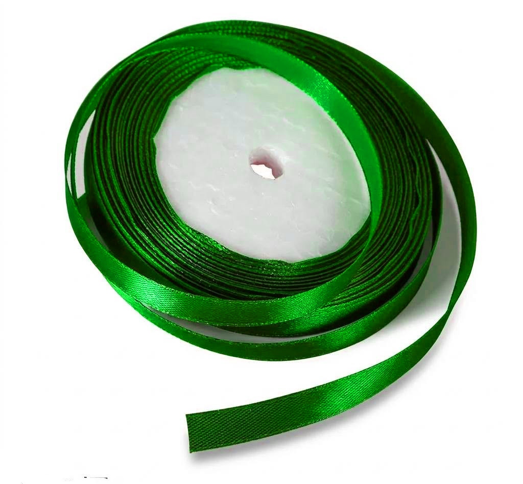 Атласна стрічка для вишивки та декору 6мм, колір - зелений