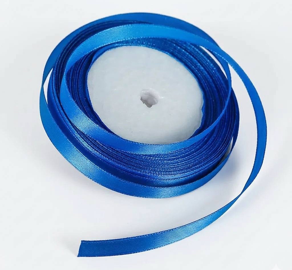 Атласна стрічка для вишивки та декору 6мм, колір - електрик