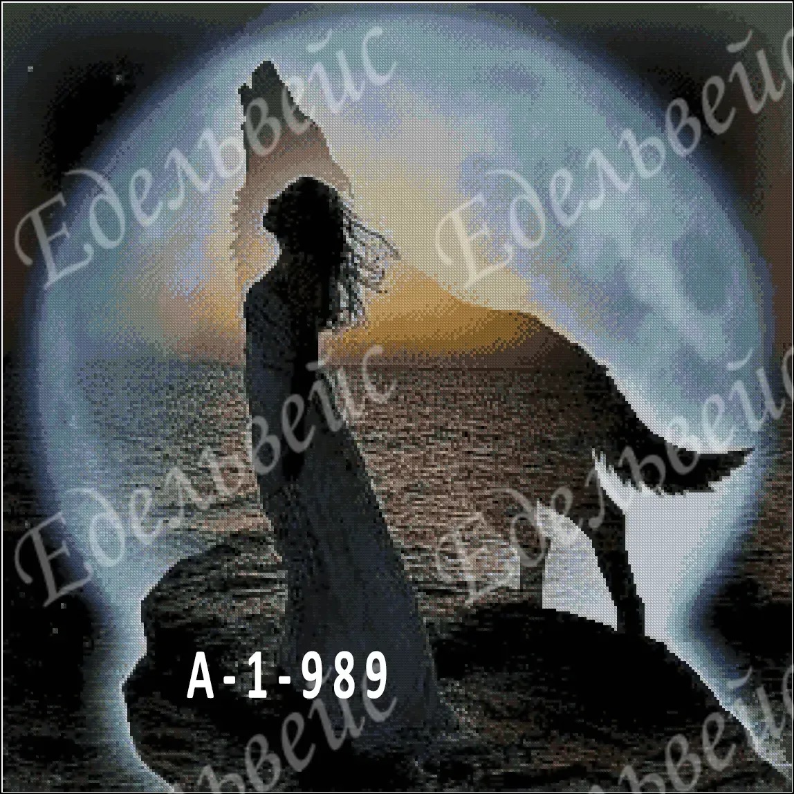 Схема для вишивання бісером або нитками А-1-989 Дівчина вовчиця