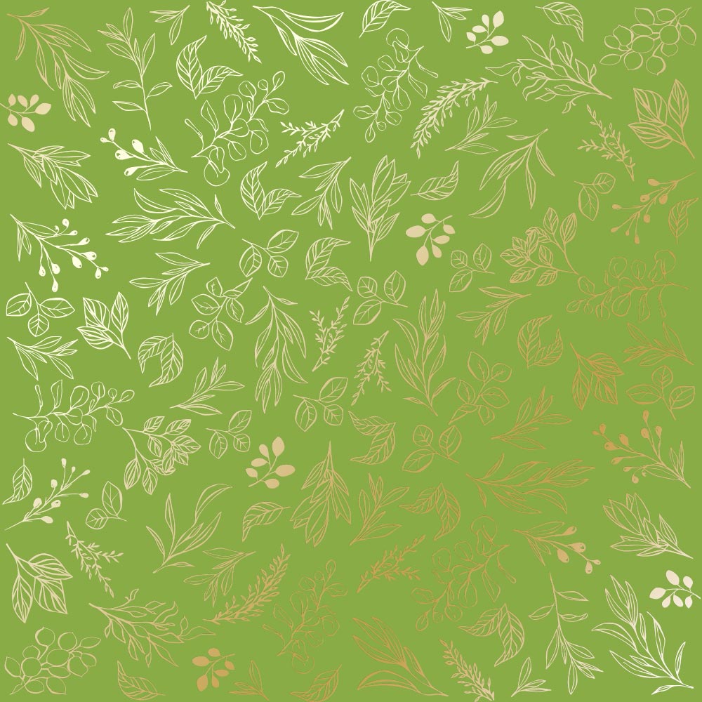 Лист одностороннього паперу з фольгуванням Golden Branches Bright green 30,5х30,5 см