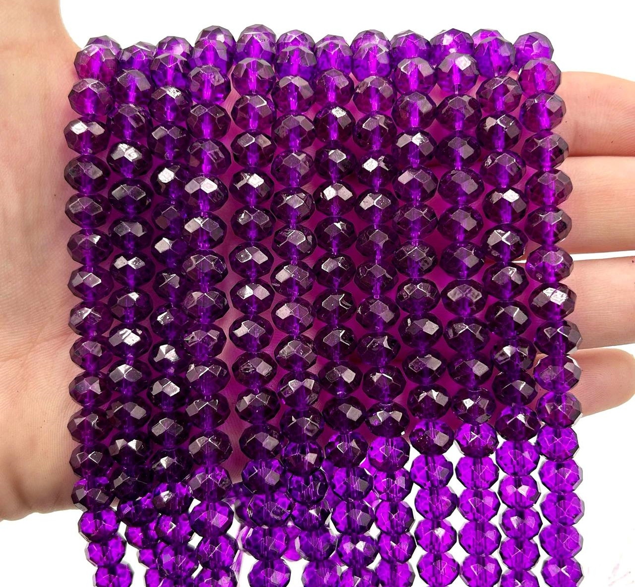 Намистини кришталев (рондель) 8х6мм колір прозорий фіолетовий