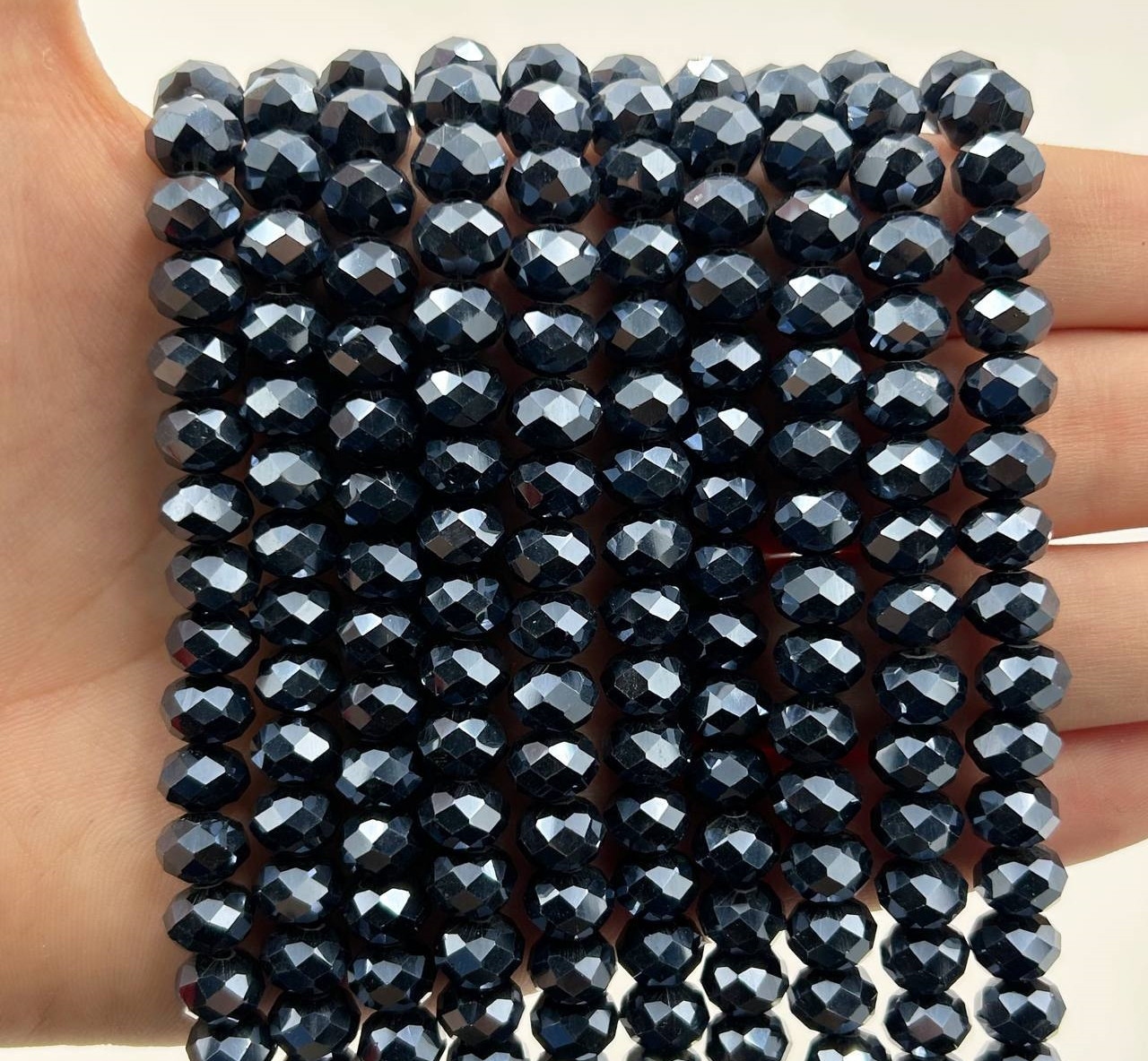 Намистини кришталев (рондель) 8х6мм колір непрозорий графітовий