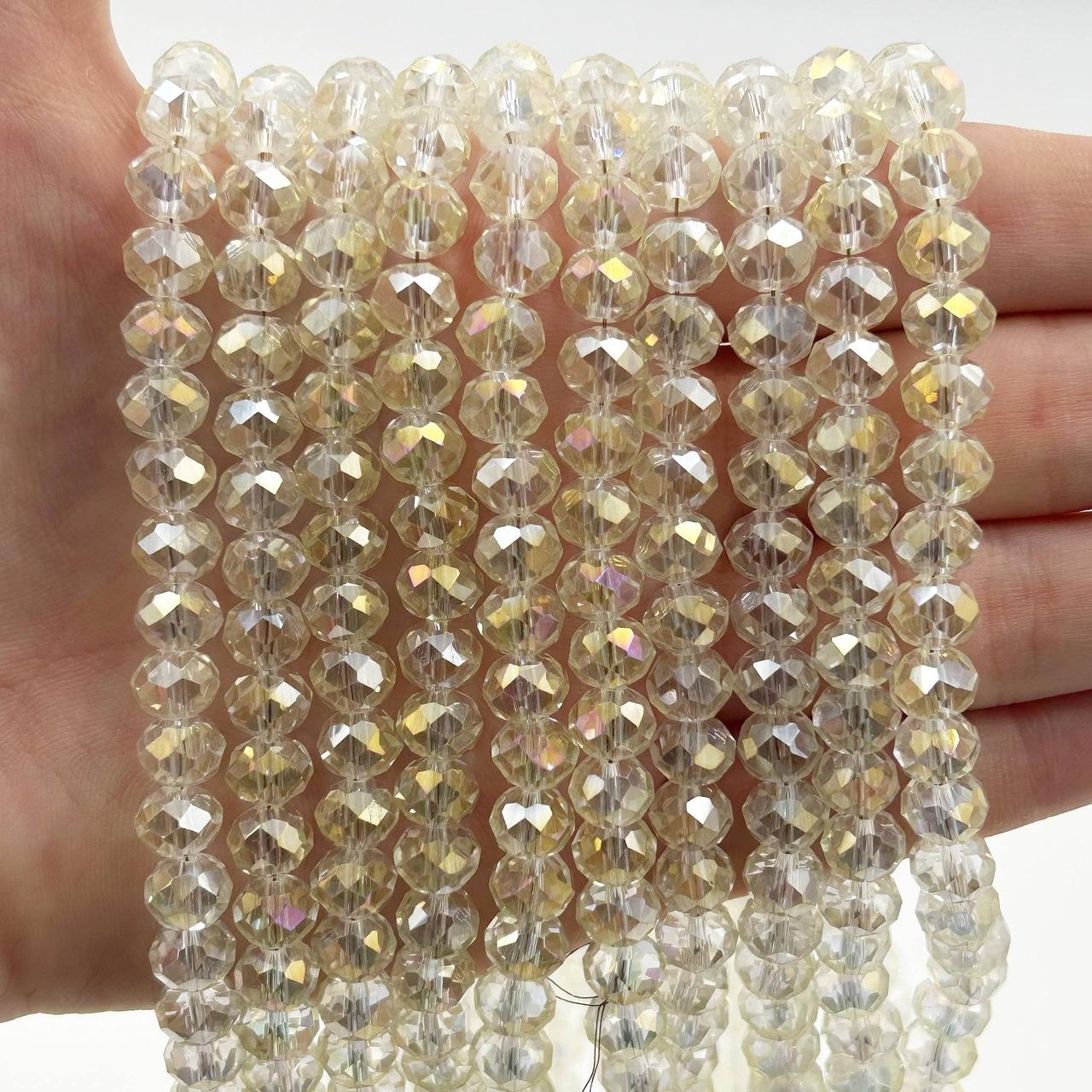 Намистини кришталев (рондель) 8х6мм колір прозорий ванільний з АБ