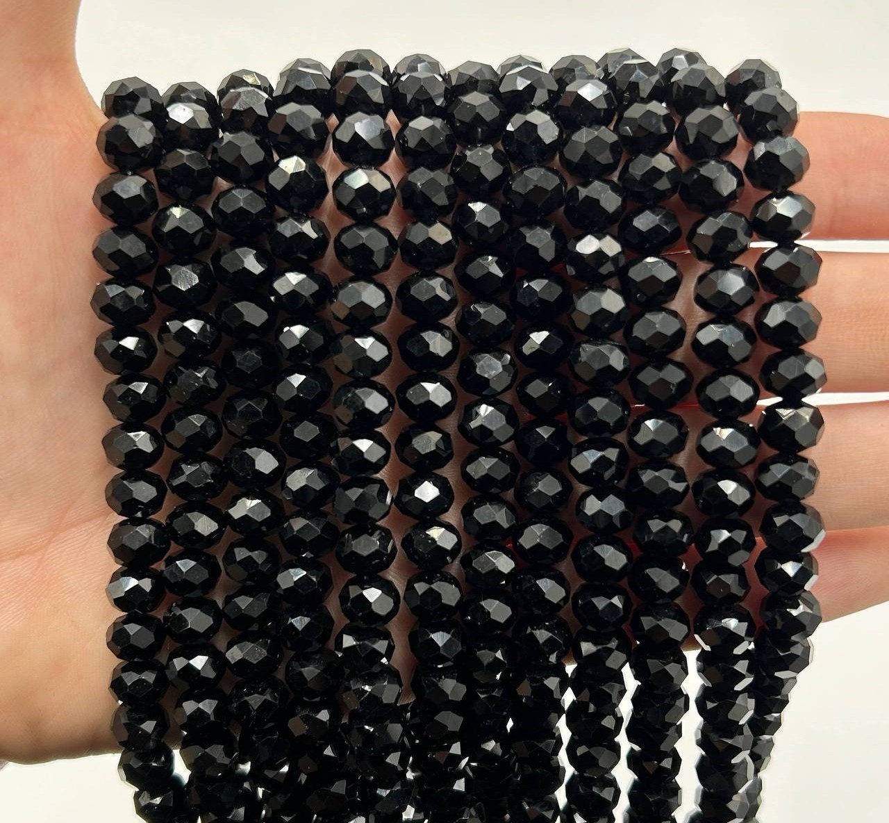 Намистини кришталев (рондель) 8х6мм колір непрозорий чорний