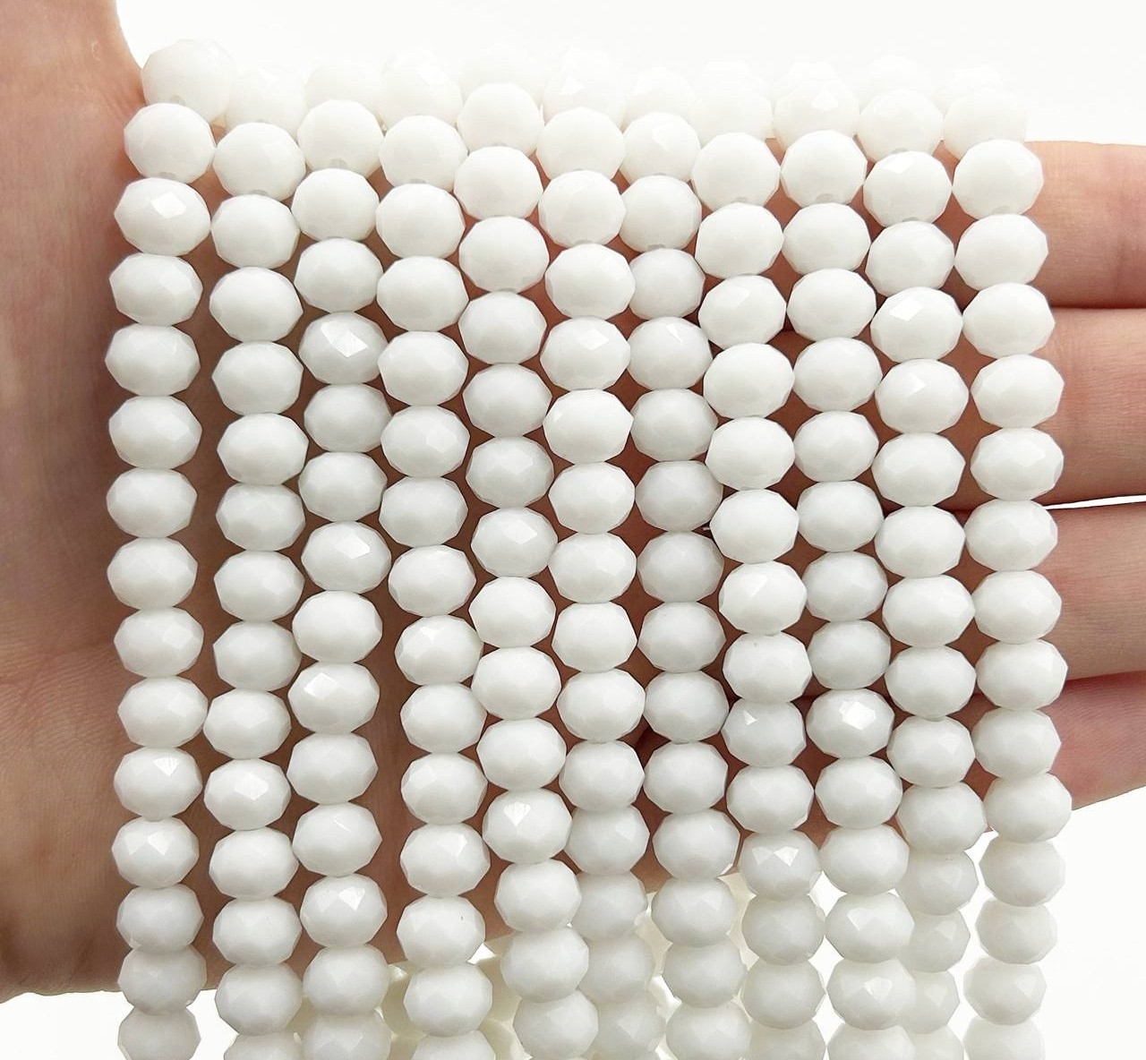 Намистини кришталев (рондель) 8х6мм колір непрозорий білий