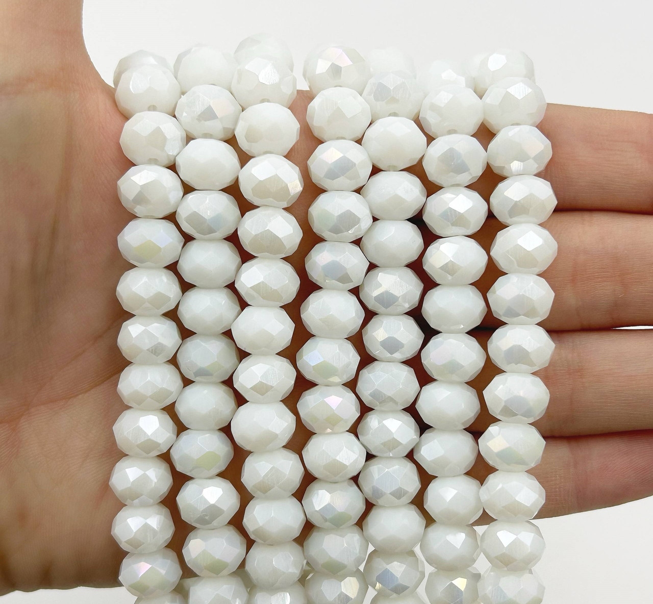 Намистини кришталев (рондель) 10х8мм колір непрозорий з бочком білий №110 