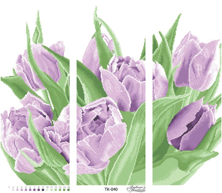Схема для вышивки триптиха ''Фиолетовые тюльпаны''
