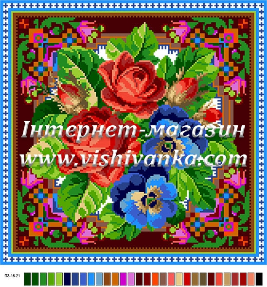 Схема на канві під вишивку нитками подушки П3-16-021