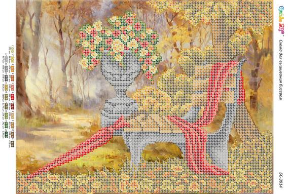 Схема для вышивки бисером ''Цветы у скамейки''