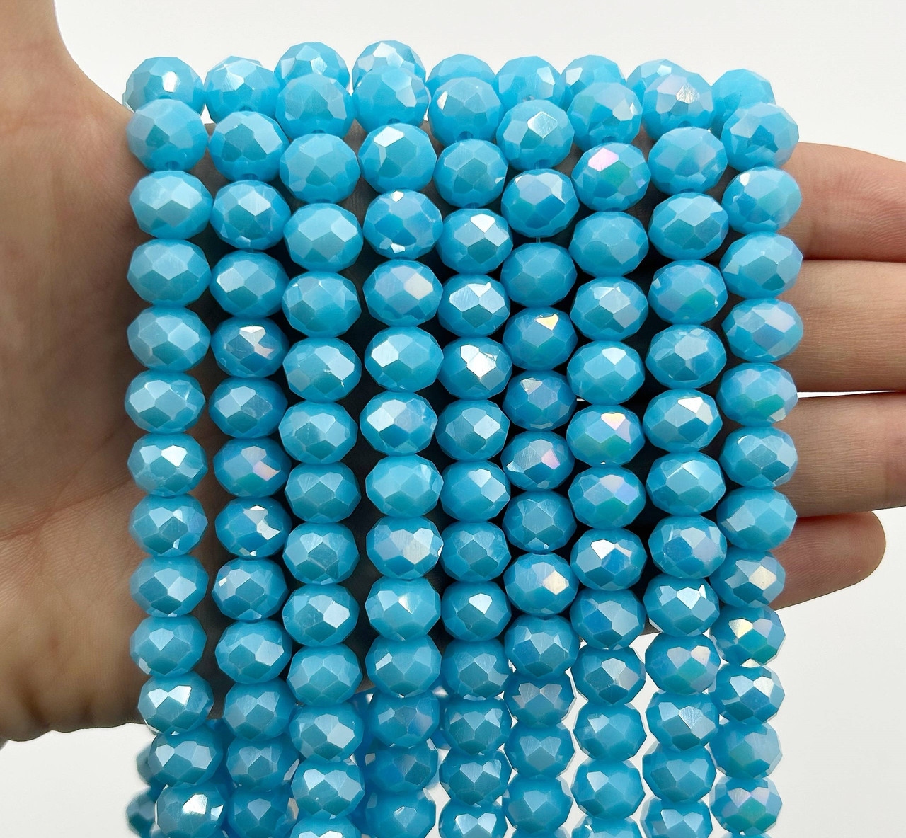 Намистини кришталев (рондель) 10х8мм колір непрозорий насичено-бірюзовий №113