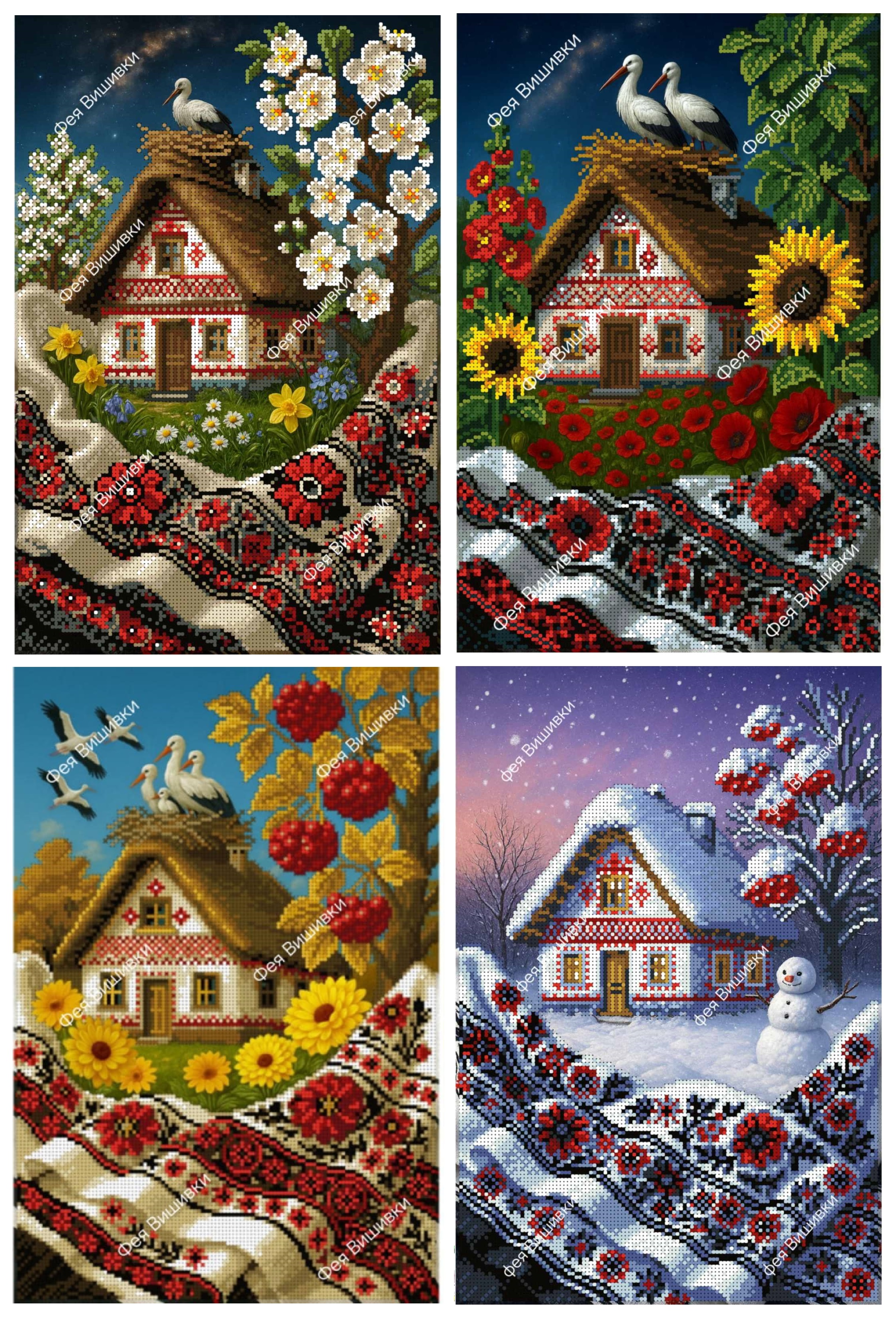 Набір схем для вишивки бісером В-625-628 Пори року у вишиванці